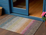 3' X 5' Chocolate Orange And Pink Striped Washable Indoor Outdoor Area Rug
