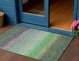 3' X 5' Fern Green And Purple Striped Washable Indoor Outdoor Area Rug