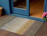 3' X 5' Brown Gold And Gray Striped Washable Indoor Outdoor Area Rug