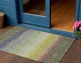 3' X 5' Olive Green Red And Purple Striped Washable Indoor Outdoor Area Rug
