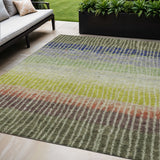 5' X 8' Olive Green Red And Purple Striped Washable Indoor Outdoor Area Rug