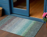 3' X 5' Teal Blue And Green Striped Washable Indoor Outdoor Area Rug