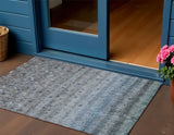 3' X 5' Blue And Gray Striped Washable Indoor Outdoor Area Rug