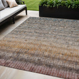 5' X 8' Gray And Copper Striped Washable Indoor Outdoor Area Rug