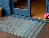 3' X 5' Teal Blue And Gray Striped Washable Indoor Outdoor Area Rug