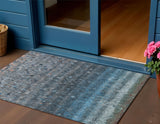 3' X 5' Blue And Gray Striped Washable Indoor Outdoor Area Rug
