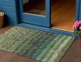 3' X 5' Fern Green And Gray Striped Washable Indoor Outdoor Area Rug