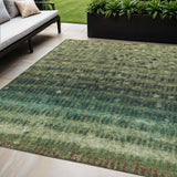 5' X 8' Fern Green And Gray Striped Washable Indoor Outdoor Area Rug