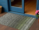 3' X 5' Olive Green And Gray Striped Washable Indoor Outdoor Area Rug