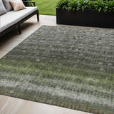 5' X 8' Olive Green And Gray Striped Washable Indoor Outdoor Area Rug