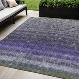 5' X 8' Purple And Gray Striped Washable Indoor Outdoor Area Rug