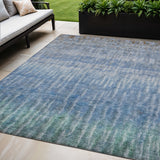 5' X 8' Blue And Ivory Abstract Washable Indoor Outdoor Area Rug