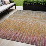 5' X 8' Orange Blue And Beige Abstract Washable Indoor Outdoor Area Rug