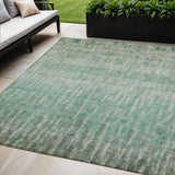 5' X 8' Teal Blue And Beige Abstract Washable Indoor Outdoor Area Rug