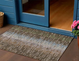 3' X 5' Brown Green And Ivory Abstract Washable Indoor Outdoor Area Rug