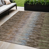 5' X 8' Brown Green And Ivory Abstract Washable Indoor Outdoor Area Rug
