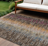 8' X 10' Chocolate Orange And Purple Abstract Washable Indoor Outdoor Area Rug