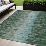 5' X 8' Emerald Teal Blue And Ivory Abstract Washable Indoor Outdoor Area Rug