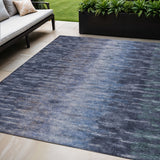 5' X 8' Navy Blue And Ivory Abstract Washable Indoor Outdoor Area Rug