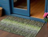3' X 5' Olive Green Brown And Purple Abstract Washable Indoor Outdoor Area Rug