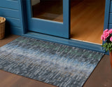 3' X 5' Teal Blue And Gray Abstract Washable Indoor Outdoor Area Rug