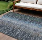 5' X 8' Teal Blue And Gray Abstract Washable Indoor Outdoor Area Rug