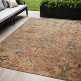 5' X 8' Copper And Gray Medallion Washable Indoor Outdoor Area Rug
