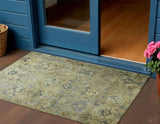 3' X 5' Green Blue And Ivory Medallion Washable Indoor Outdoor Area Rug