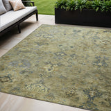 5' X 8' Green Blue And Ivory Medallion Washable Indoor Outdoor Area Rug