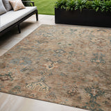 5' X 8' Khaki And Gray Medallion Washable Indoor Outdoor Area Rug