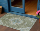 3' X 5' Fern Green And Blue Medallion Washable Indoor Outdoor Area Rug