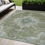5' X 8' Fern Green And Blue Medallion Washable Indoor Outdoor Area Rug