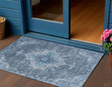 3' X 5' Blue And Gray Medallion Washable Indoor Outdoor Area Rug