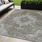 5' X 8' Brown Beige And Blue Medallion Washable Indoor Outdoor Area Rug