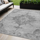 5' X 8' Gray And Silver Medallion Washable Indoor Outdoor Area Rug