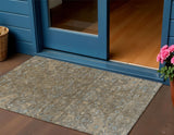 3' X 5' Brown And Blue Medallion Washable Indoor Outdoor Area Rug