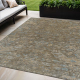 5' X 8' Brown And Blue Medallion Washable Indoor Outdoor Area Rug