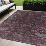 5' X 8' Burgundy And Gray Medallion Washable Indoor Outdoor Area Rug