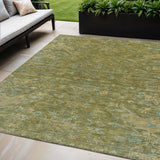 5' X 8' Fern Green And Blue Medallion Washable Indoor Outdoor Area Rug