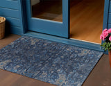 3' X 5' Navy Blue And Gray Medallion Washable Indoor Outdoor Area Rug
