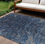 8' X 10' Navy Blue And Gray Medallion Washable Indoor Outdoor Area Rug
