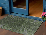3' X 5' Olive Green And Gray Medallion Washable Indoor Outdoor Area Rug