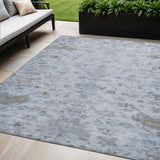 5' X 8' Sky Blue And Ivory Medallion Washable Indoor Outdoor Area Rug