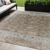5' X 8' Brown And Gray Tribal Washable Indoor Outdoor Area Rug