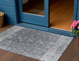 3' X 5' Gray And Silver Tribal Washable Indoor Outdoor Area Rug