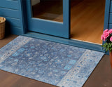3' X 5' Navy Blue And Gray Tribal Washable Indoor Outdoor Area Rug