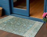 3' X 5' Sage Teal Blue And Beige Tribal Washable Indoor Outdoor Area Rug