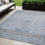 5' X 8' Sky Blue Gray And Ivory Tribal Washable Indoor Outdoor Area Rug
