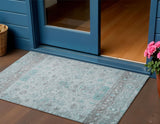 3' X 5' Teal Blue Gray And Silver Tribal Washable Indoor Outdoor Area Rug