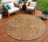 8' Chili Red And Brown Round Ikat Washable Indoor Outdoor Area Rug